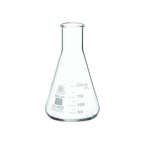 ERLENMEYER FLASK, NARROW MOUTH, BOROSILICATE GLASS